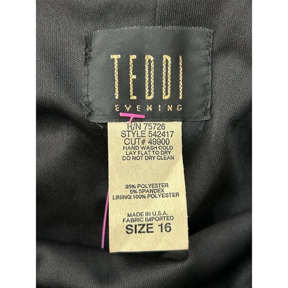 Vintiage Teddi Evening Black Sequined Sharkbite Hem Whimsygoth Dress Size 16 - Picture 6 of 8